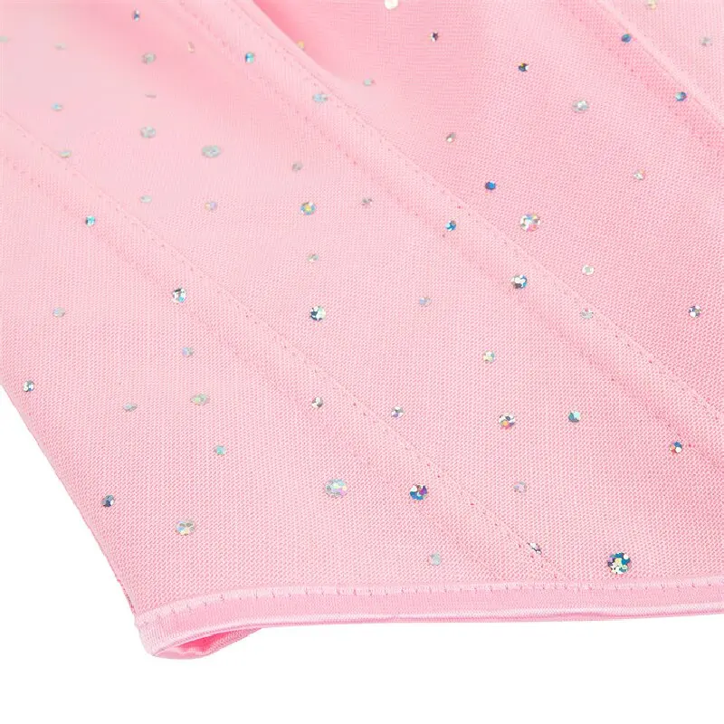 Sleeveless Off Shoulder Fashion Sexy Corset Crop Tops Rhinestone Wrap Chest Short Vest Female Underwear Backless Bustier Pink