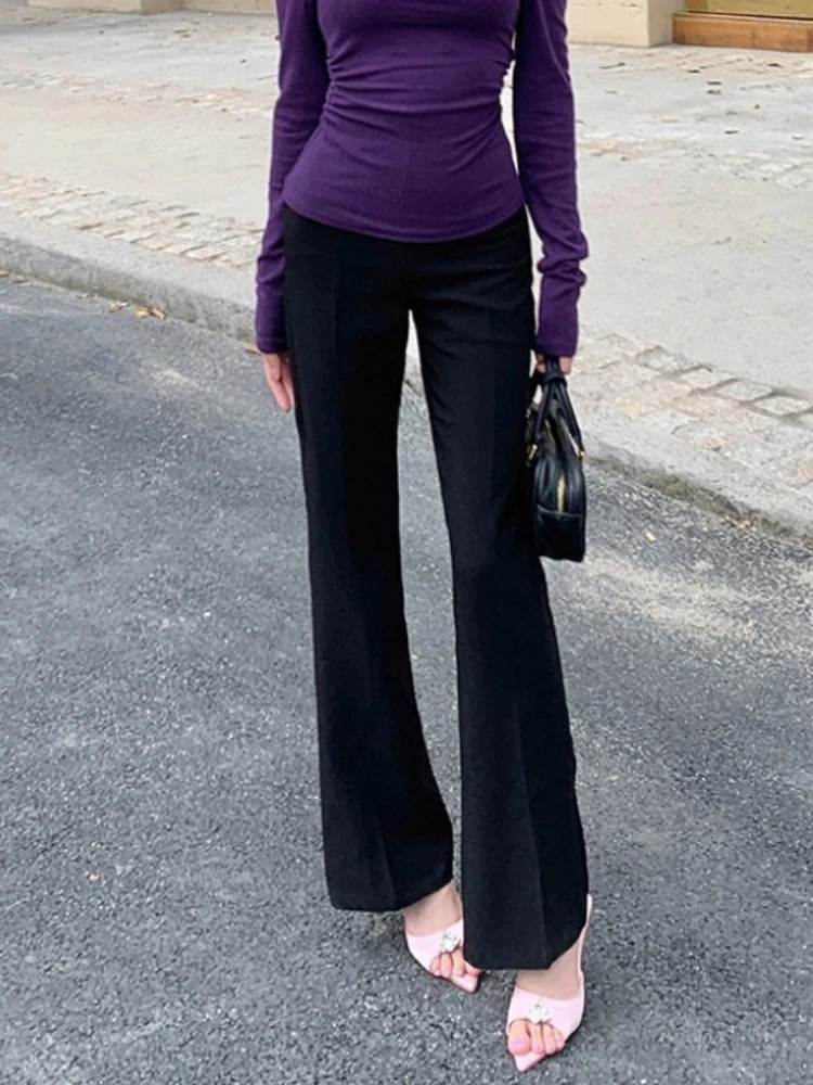 2026 Autumn New Elegant High Waist Side Zip Flared Casual Women Pants Korean Style Figure Flattering Long Trousers Daily Wear