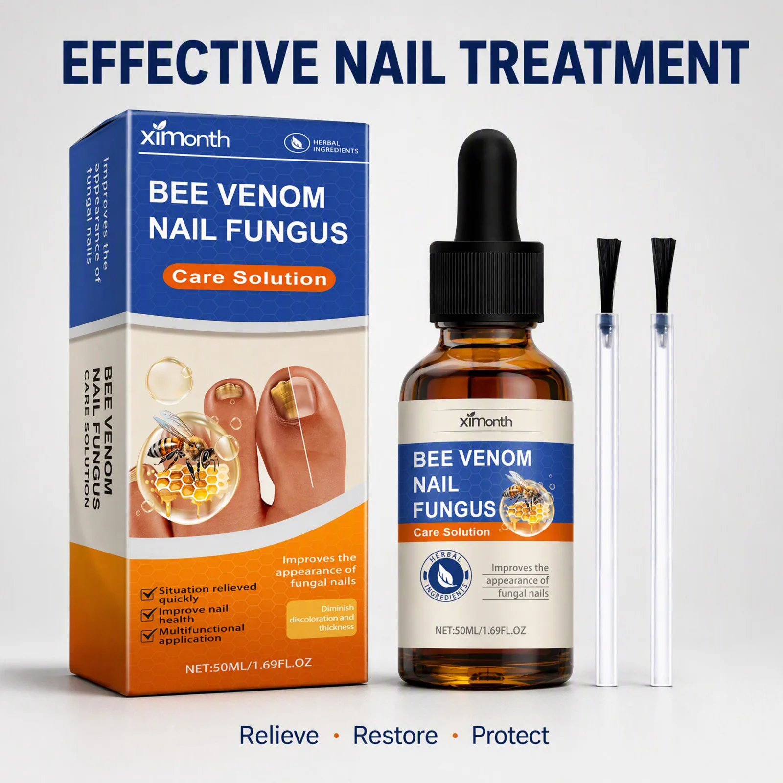 Bee Venom Nail Care Liquid Moisturizing Conditioner Improve Appearance of Discolored Thick Nails Gentle Brush Application 30ml
