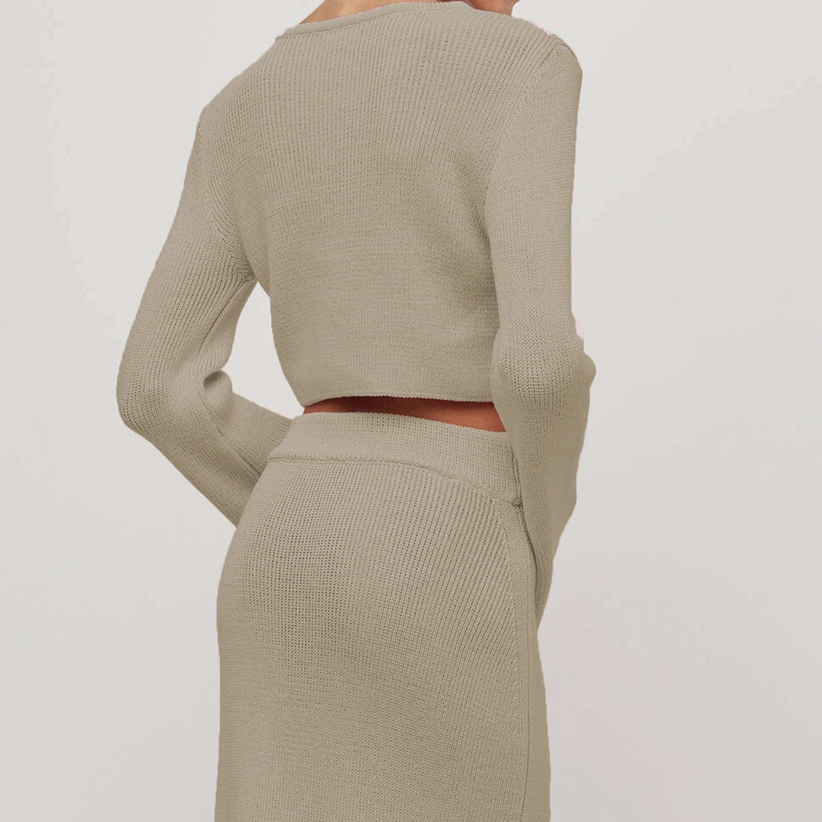 Cárdigan liso de manga larga acanalado Fairycore para mujer, cuello redondo, Otoño, primavera, tejido con lazo, cárdigan ajustado calado, suéteres, Tops