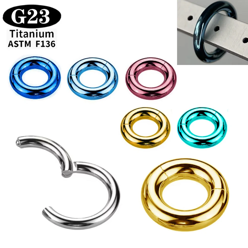 Piercing de Titânio Grau ASTM F136, Segmento Articulado Clicker para Septo e Nariz, Calibre Grande, Joia Corporal Anodizada 4G 6G 8G 10G