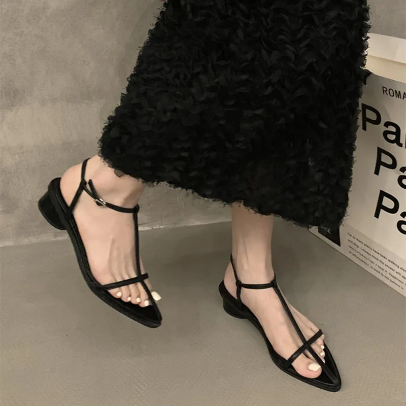 Bailamos Women Fashion Sandals Square Heels Pointed Open Toe Ankle Strap Dress Shoes Summer Ladies Thin Low Heels Sandals Mujer