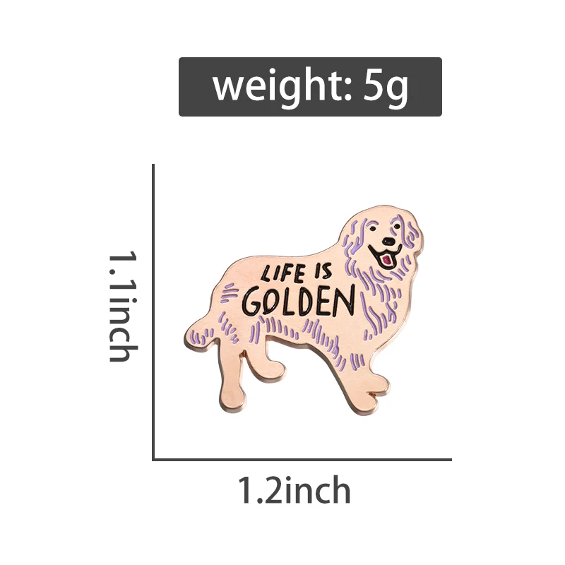 Life Is Golden Enamel Pins Custom Golden Retriever Dog Brooches Lapel Badges Happy Puppy Jewelry Gift For Dog Lovers 
