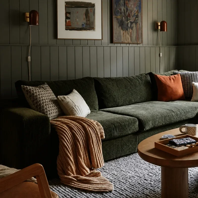 Retro Fabric Sofa Solid Wood Frame Straight Row 3 Seater Couch for Small Apartment Living Room Simple Style Furniture