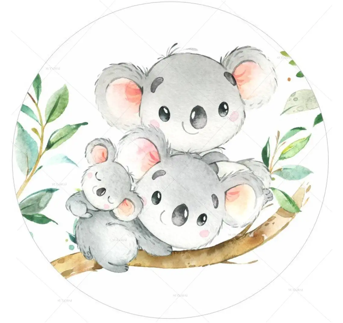 Koala Theme Round Backdrop Safari Birthday Party Decoration Kids Woodland Animal Birthday Banner Circle Background Covers