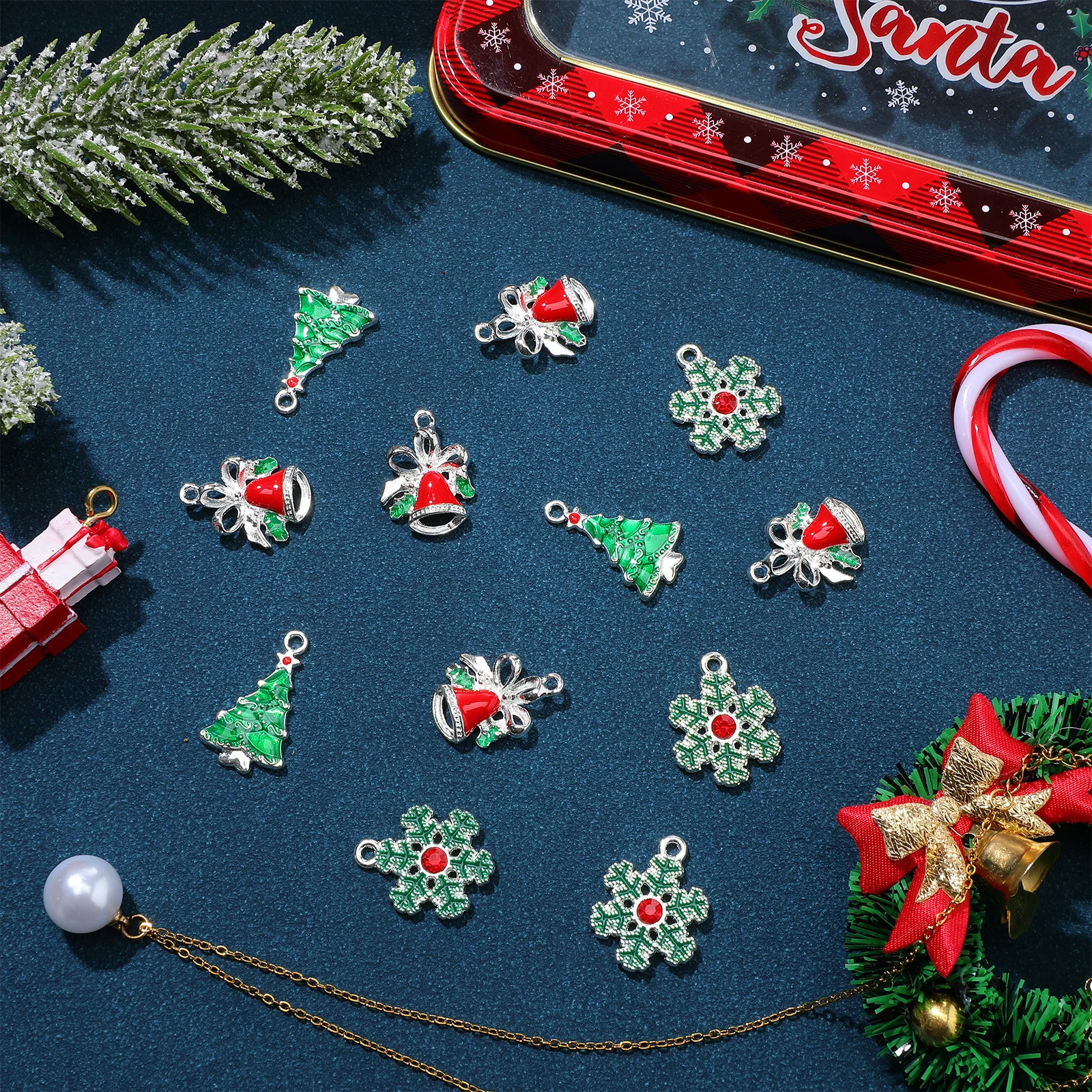 

15pcs Christmas Diy Pendant Set Alloy Charms For Necklace Bracelet Dangle Craft Jewelry Making Holiday Decor Gift Kids Girls