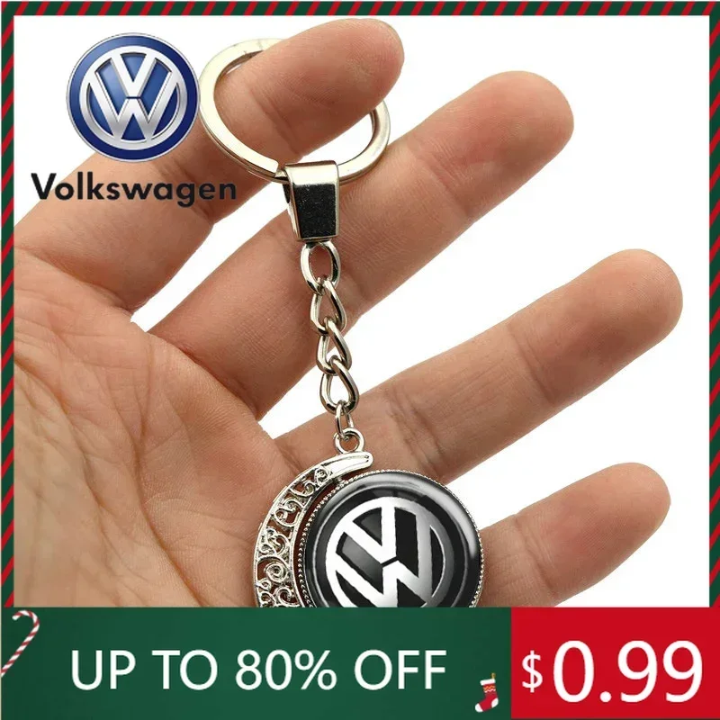 

For VW Volkswagen Jetta MK5 Golf Rotating Moon Key Chain Rings Car Emblem Keyrings Pendant for Volkswagen Tiguan Jetta Beetle PO