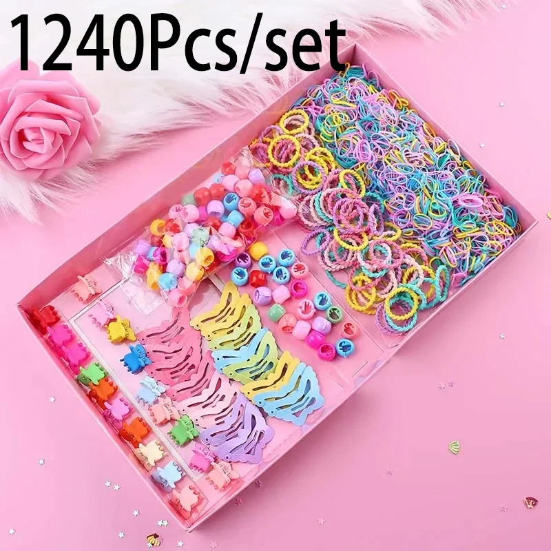 

ncmama 1240Pcs Girls Candy Color Elastic Hair Bands Set Flower Hair Ring Hairclips Hairpin Baby Ponytail Holder Hair Accessories