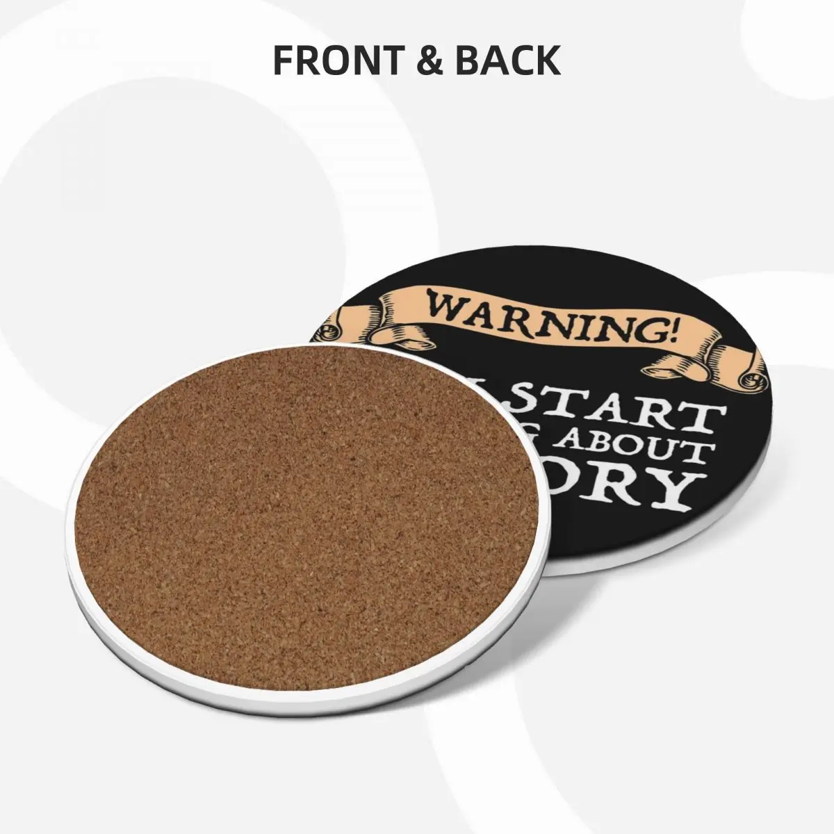 Warning! May Start Talking About History Ceramic Coasters (Set of 4) for coffee mugs for the kitchen accessories Coasters