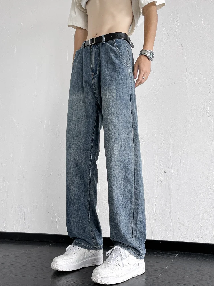 

Blue Waed Jeans Men's Thin Straight Leg Micro Flared Long Trousers Autumn New Sle High Street Sle Casual Straight Jeans