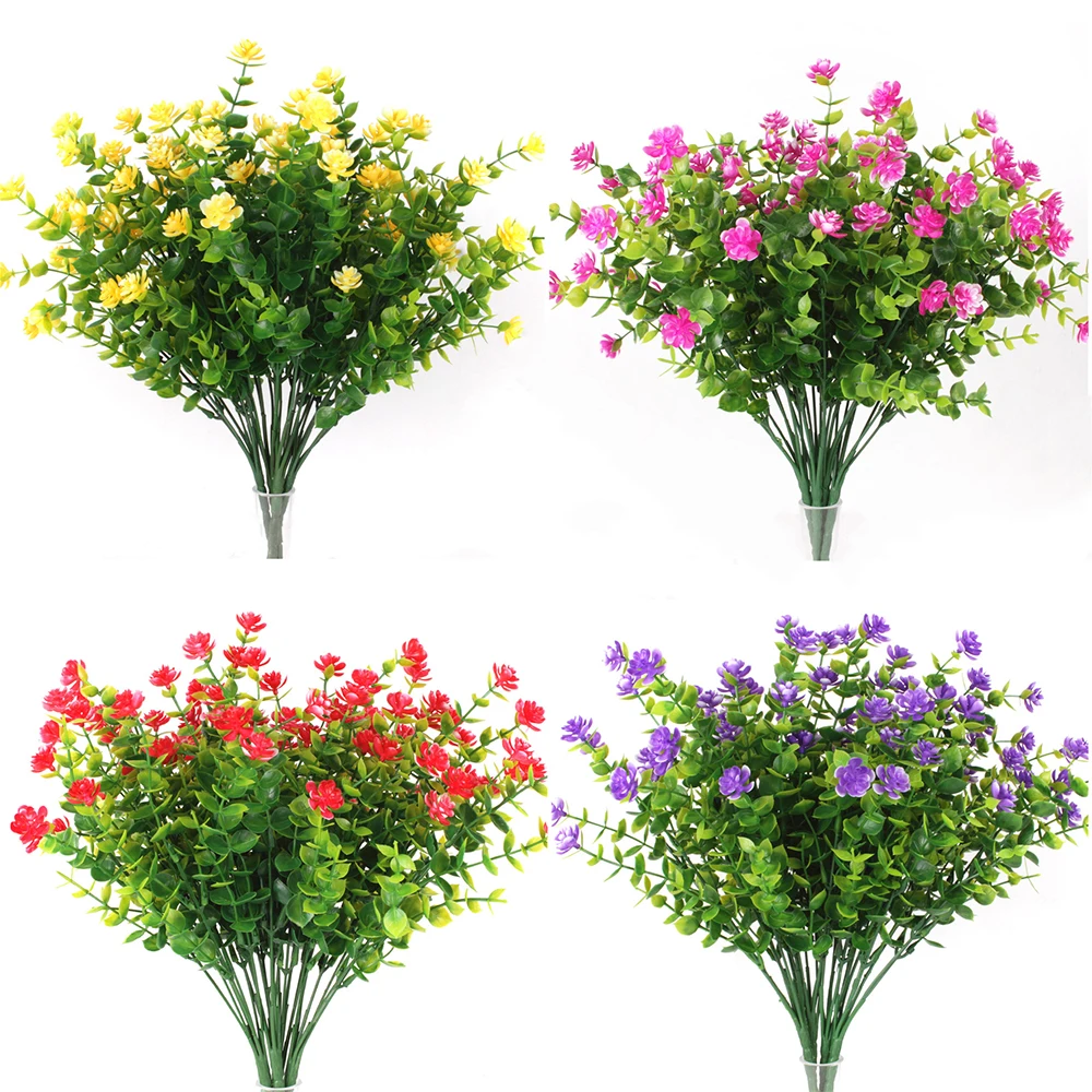 1 Bundle Artificial Flowers UV Resistant Outdoor Greenery Shrubs Plants for Kitchen Office Wedding Garden Decor Fake Flower