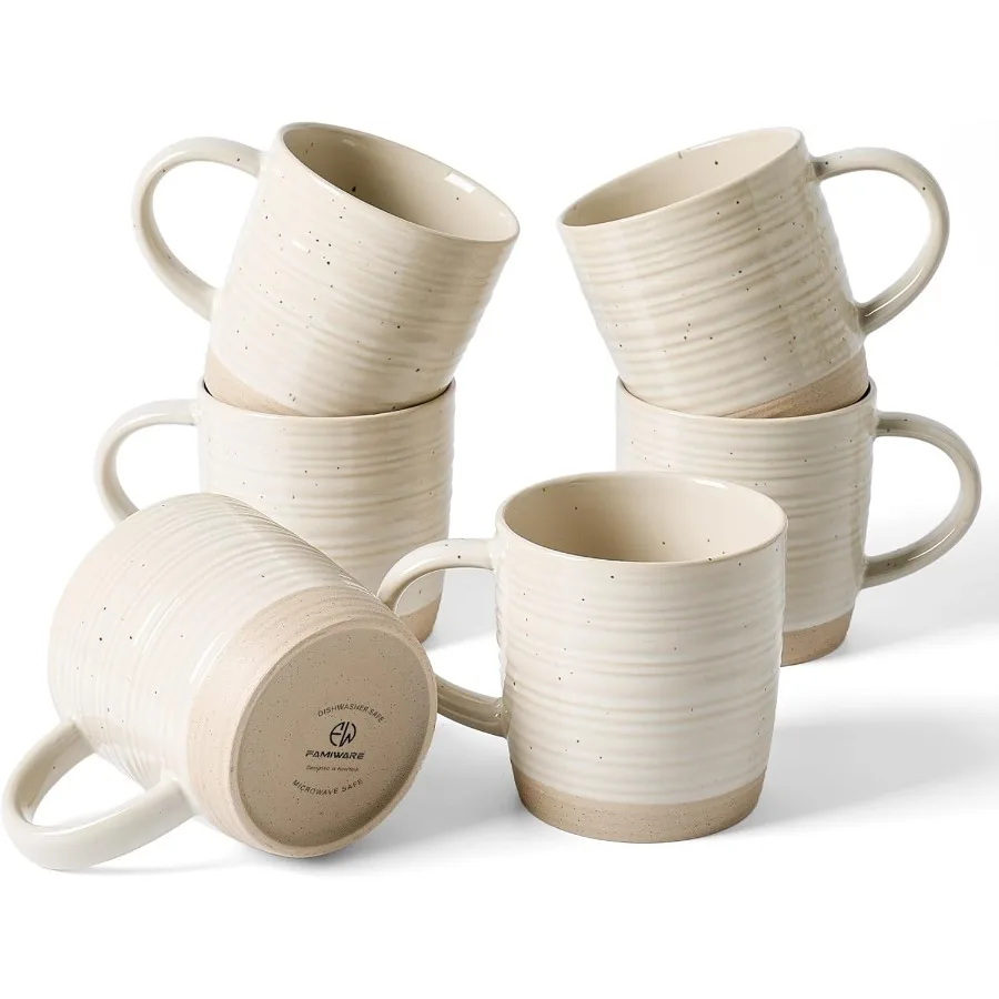 Conjunto de 6 canecas de café cerâmicas com alça, capacidade de 13 onças para café, chá, cacau, leite, série constelação em bege, ideal para casa