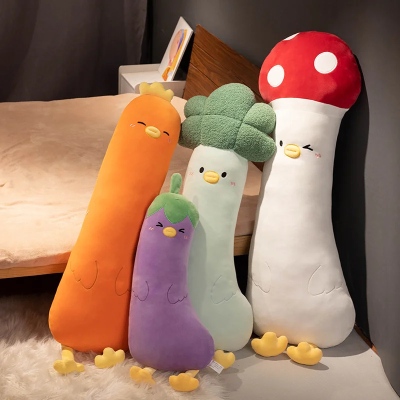 70-120cm Long Mushrooms Chicken Pillow Shaped Plush Pillows Stuffed Soft Vegetable Toys Funny Sofa Back Cushion Creative Gift