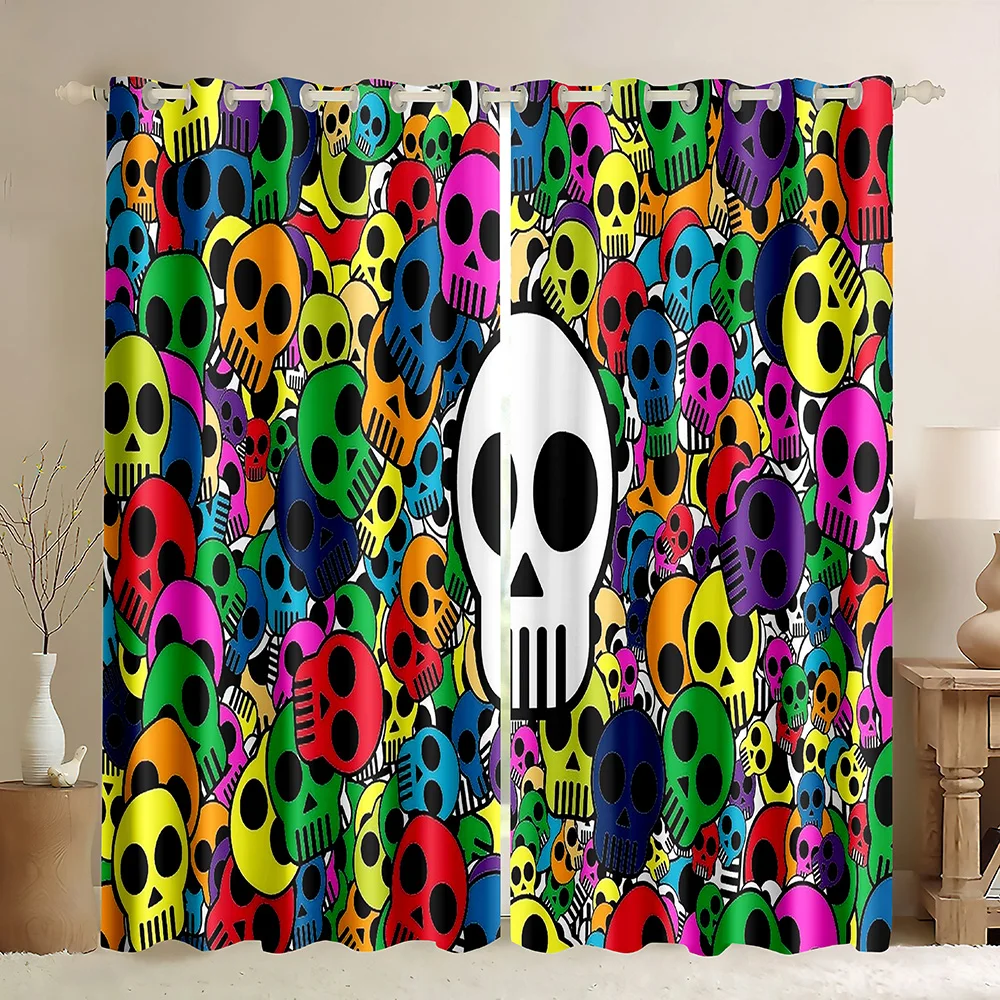 Dead Skull Blackout Curtains,Underwater Scary Gothic Skeleton Fish Fantasy Bohemian Halloween Skeleton Bones Window Curtains