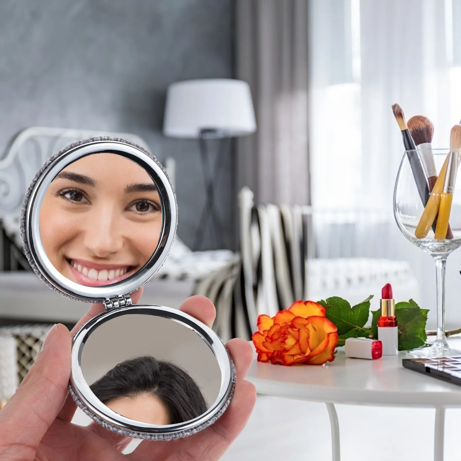 3Pcs Portable Makeup Mirror Unique Design Stable Safe Standing Table Covering Prevent Practical Woman Desktop Looking