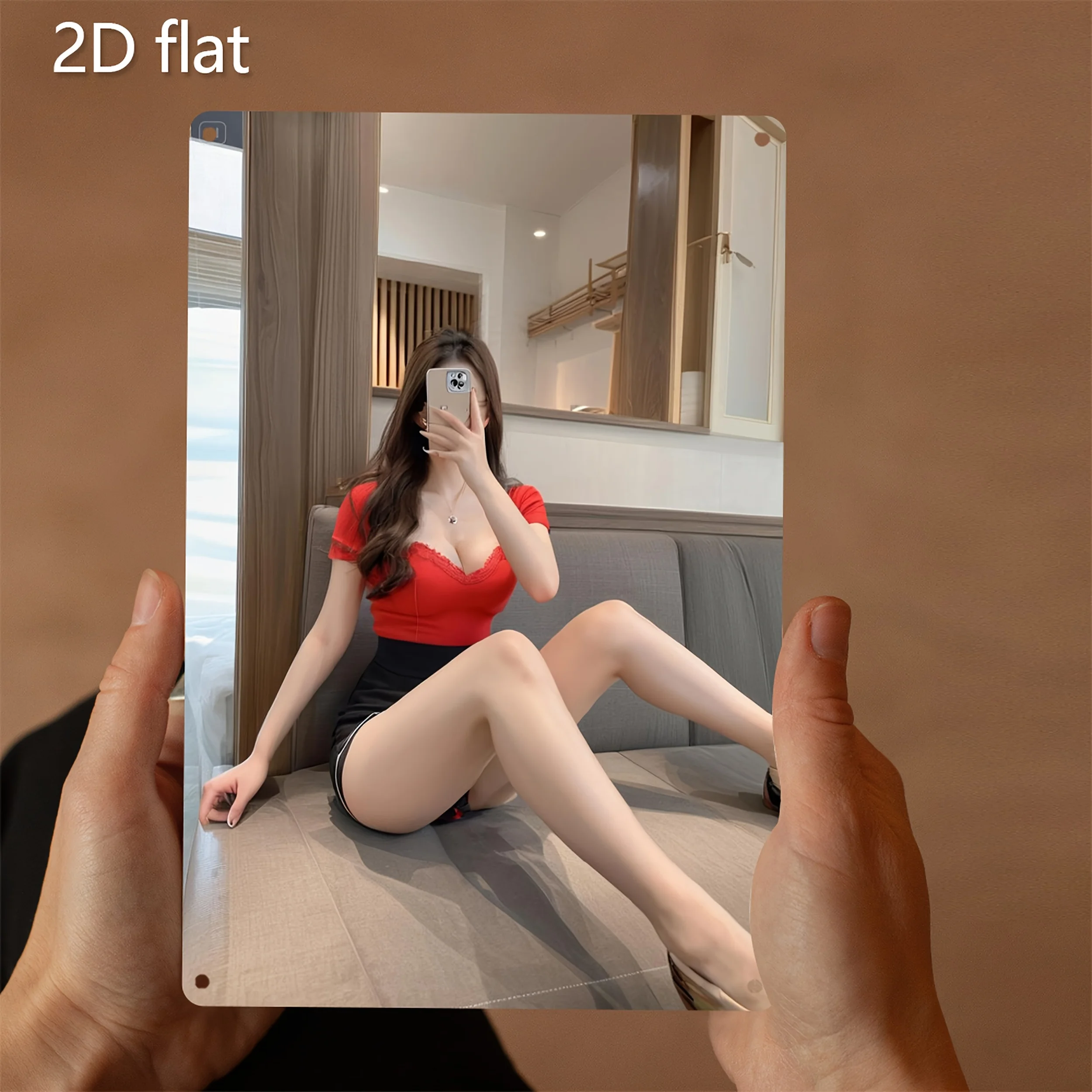 2D Flat Metal Wall Art, Fashion Lady Selfie Iron Plaque 7.87x11.8In, Pre-drilled, Weatherproof, High-def Print, Indoor Outdoor D