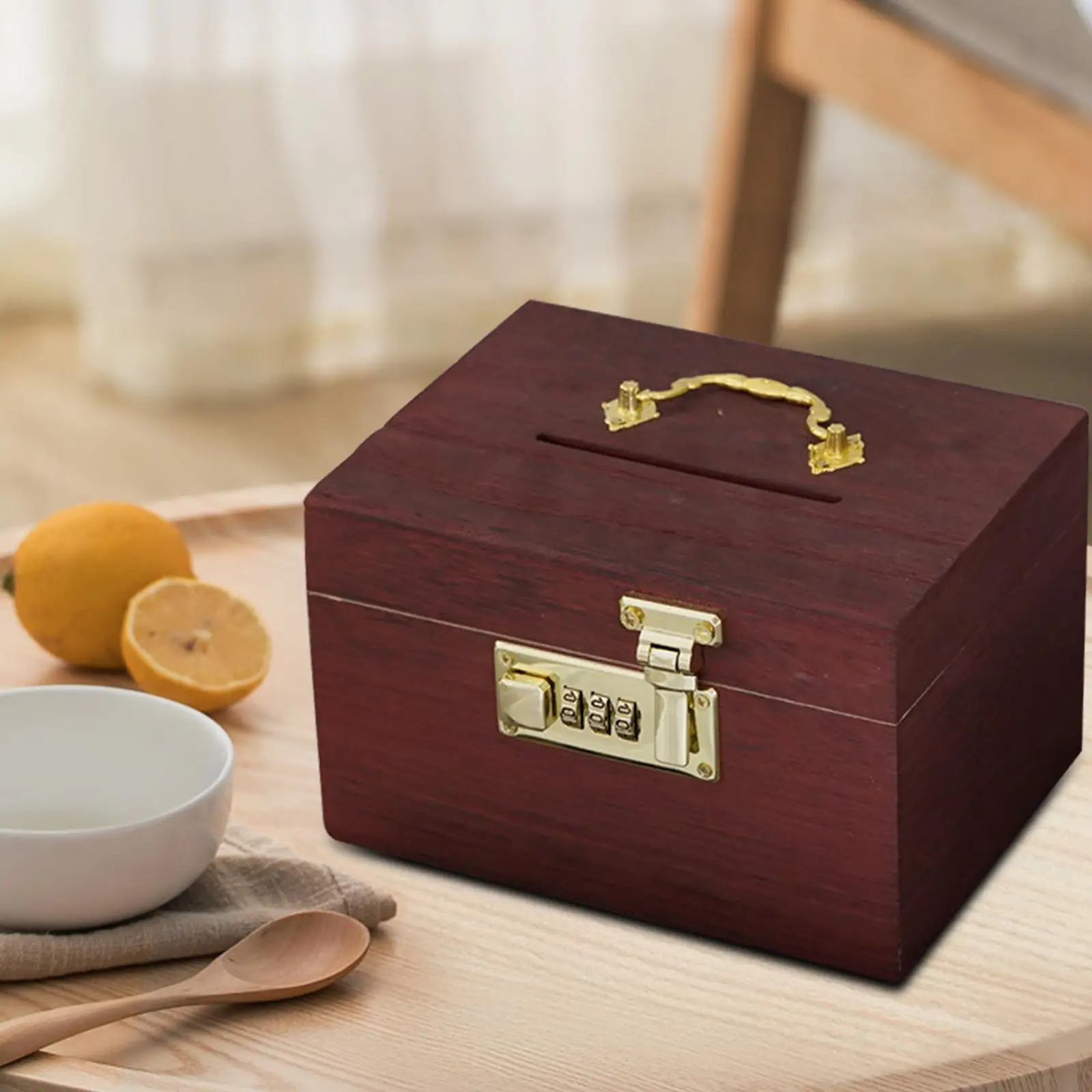 Classic Wooden Money Safe Box with Combination Lock - Elegant Storage Solution for Adults