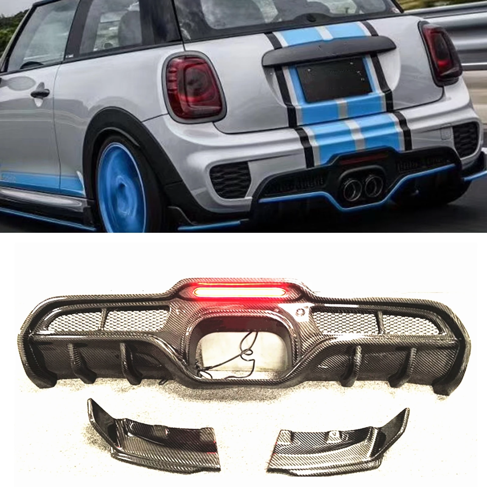 

Rear Bumper Diffuser Kit For Mini Cooper S F54 F55 F56 F57 (Advance Version Only) Carbon Fiber Boot Spoiler Splitter Lip W/ Lamp