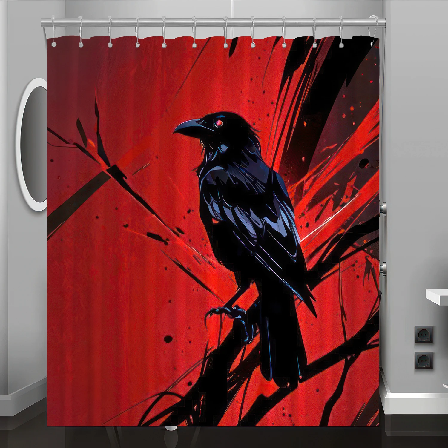 

Raven cartoon pattern digital print shower curtain