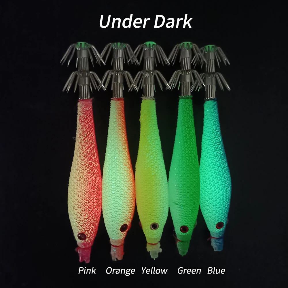 Linoriver 9cm/7.6g Double Umbrella Hook Soft Squid Lure Jigs Saltwater Fishing Luminous Artificial Octopus Cuttlefish Bait