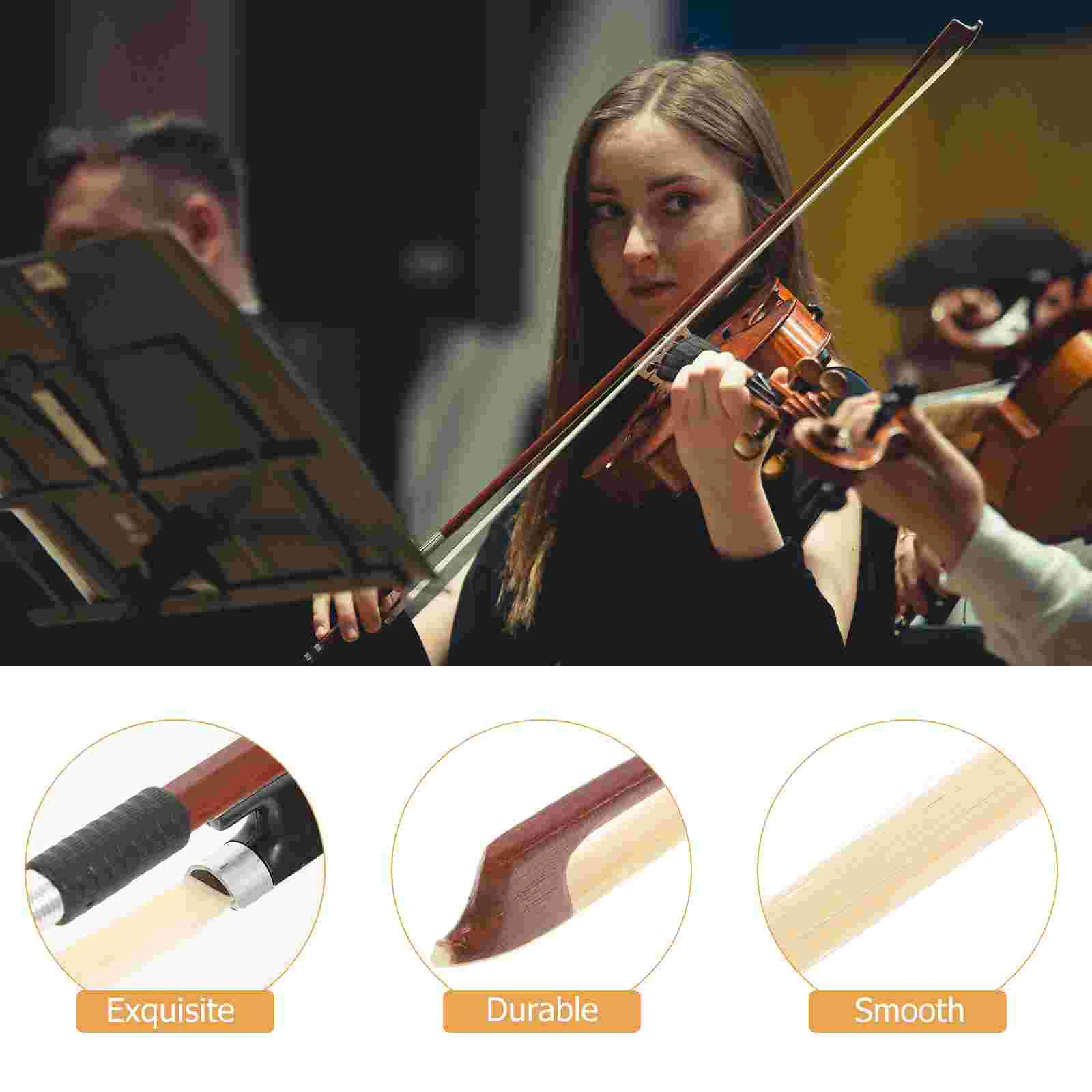 Violin Bow Performance Grade Pure Horsetail Bow Rod (1/10 1/16 Violin Black Tail Pants Universal Bow) Violin Accessories