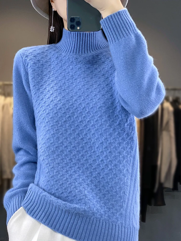 Aliselect Autumn Winter New Women's Thick Turtleneck 100% Pure Wool Sweater Knitwear Warm Base Cashmere Pullover Clothing Tops