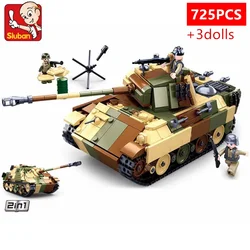 725PCS 육군 군사용 팬저캄프바겐 V 팬더 탱크 조립 블록 무기 전쟁 MOC 브릭 교육용 스티커 포함