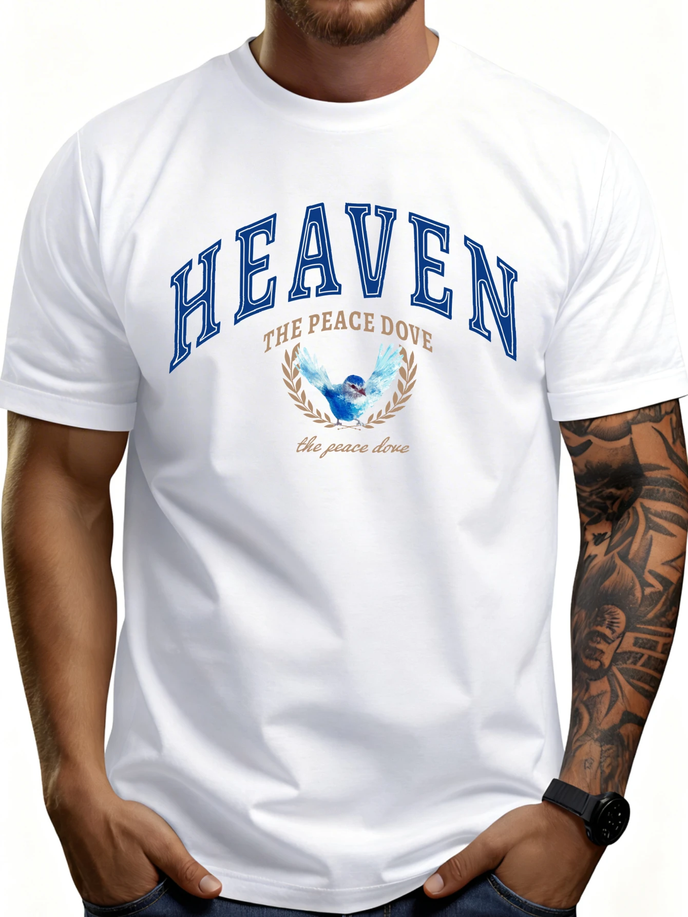 Casual Style Men's T-Shirt with Peace Dove Graphic Design, Perfect for Summer Wear, a Gift for Him