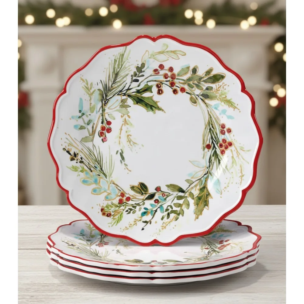 

Christmas Dinner Plates Set of 4, 11" Melamine Holiday Party Dishes, Festive Unbreakable Tableware for Family Gatherings