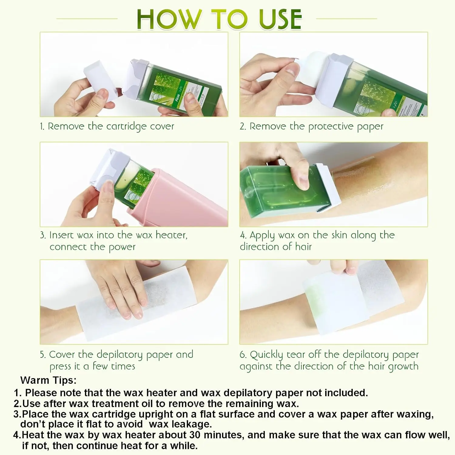 Roll on Wax Refill Painless Wax Roll On For Hair Removal Depilatory Wax Warmer Aloe Wax Cartridge For Bikini Body Hair Removal