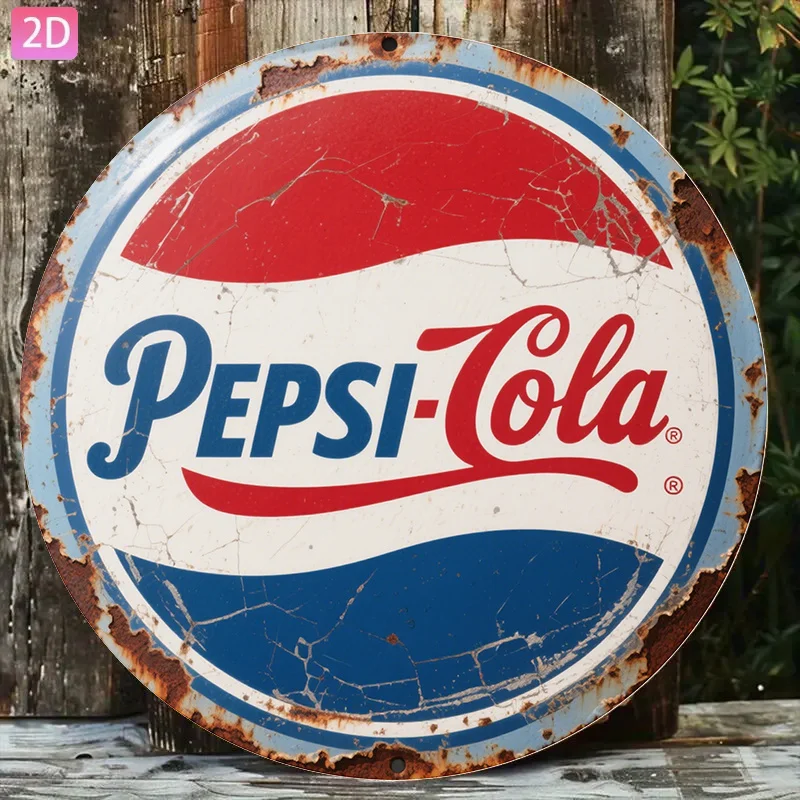 Letrero Metálico Vintage 2D de Pepsi-Cola, Logotipo Retro Clásico de Refresco, Placa Decorativa de Pared de Estilo Rústico y Desgastado para el Hogar, Bar o Cafetería