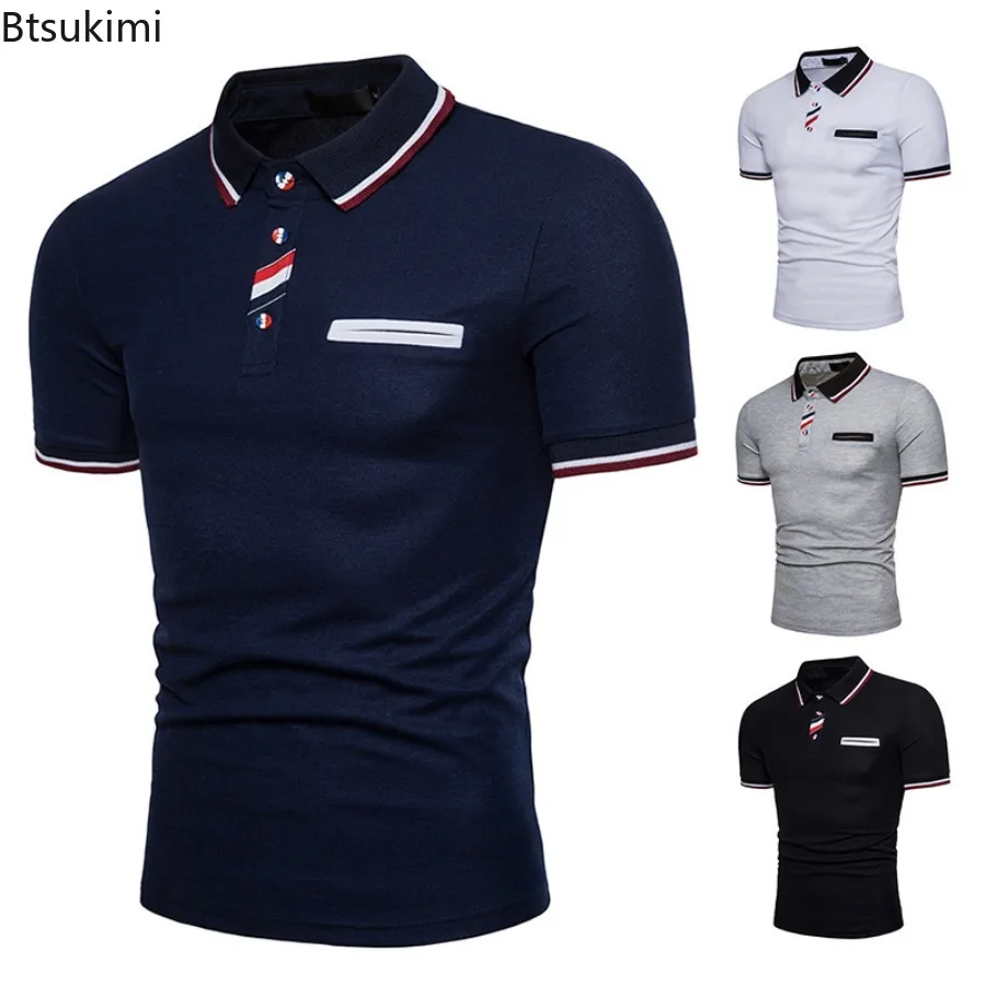 Summer New Men's Short Sleeve Polo Shirts Breathable Casual Golf Sports T-shirts Fashion Color Blocking Design Male Basic Tops - Image 3