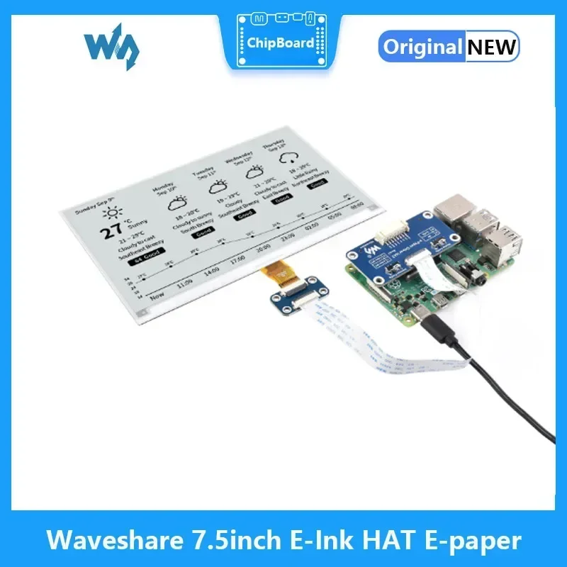 Waveshare 7.5inch E-Ink HAT E-Paper Display 800x480 Support for Raspberry Pi Jetson Nano Arduino STM32 - Single Side Viewing