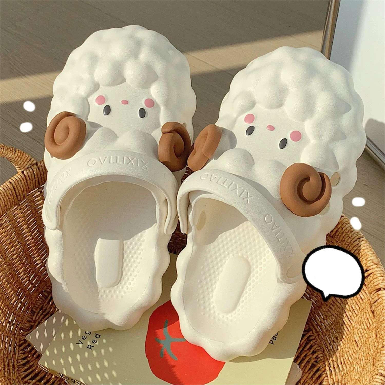 Mo Dou Cute Sheep Shape Sandals for Women Non Slip Summer Slippers Funny Designer Clogs Waterproof Beach Shoes Garden Shoes