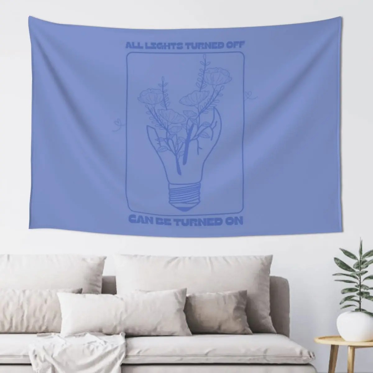 

All Lights Turned Off - Flower Lightbulb Blue Tapestry On The Wall Wall Art Tapestry