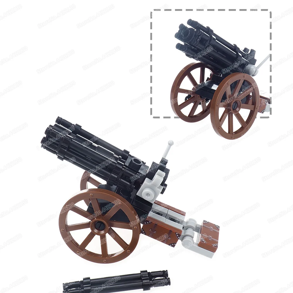 Military Wheel Gatling Gun Building Block Assembled Moc WW2 Figures Charge Weapons Equipment War Scenes Model Child Gift Boy Toy