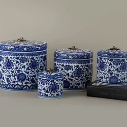 Blue and White Porcelain Tea Jar Qing Dynasty Lotus Design Chinese Caddy Decorative Storage Pot 4.33