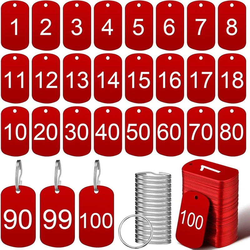 100 Pcs Aluminum Number Tags With Key Rings Number 1-100 Metal Key Tags Identification Hotel Key Tags For Dormitory-A84M