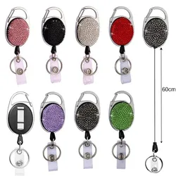 Retractable Badge Reel Carabiner Badge Holder, Heavy Duty with BlingRhinestone Carabiner Reel Clip and Ring, ID Card Keychain