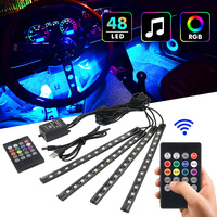 Neon 36 48 72 Car Interior Ambient LED Strip Lights Flexible Multi-color Remote Control USB/Cig Plug Ambient Car Decoration Lamp