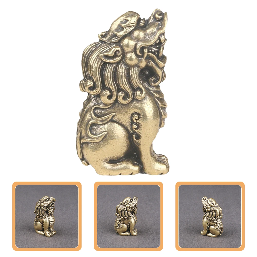 

Vintage Brass Beast Sculpture Desktop Ornament Lifelike Auspicious Animal Decoration for Office Living Room Brassware