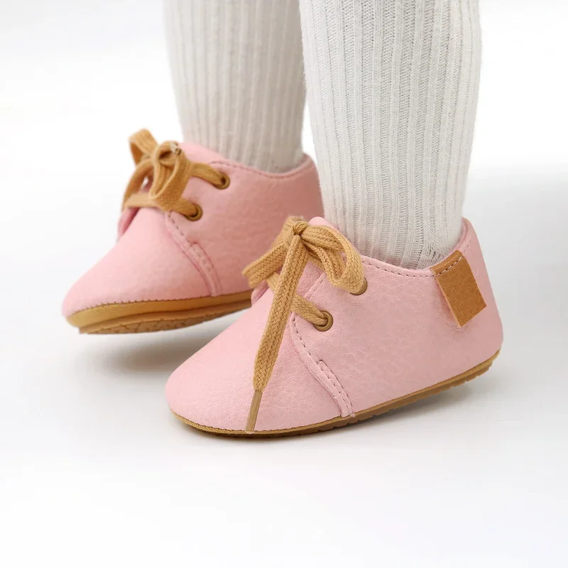 Retro Style Solid Leather Baby Shoes with Non-slip Sole