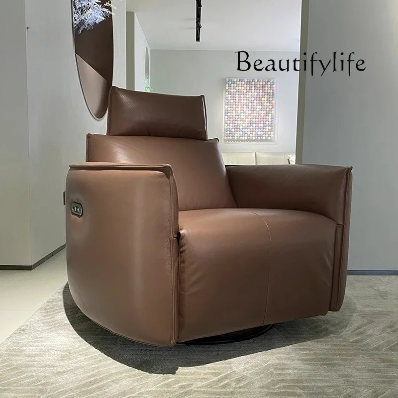 

rotating leisure chair Italian minimalist all-leather electric function recliner modern living room single sofa