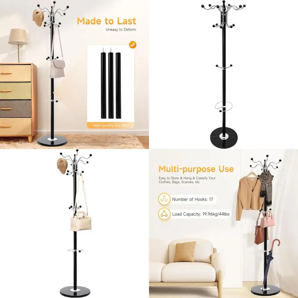 

Вешалка для одежды из нержавеющей стали с мраморным основанием и 16 крючками для стильного хранения вещей в доме