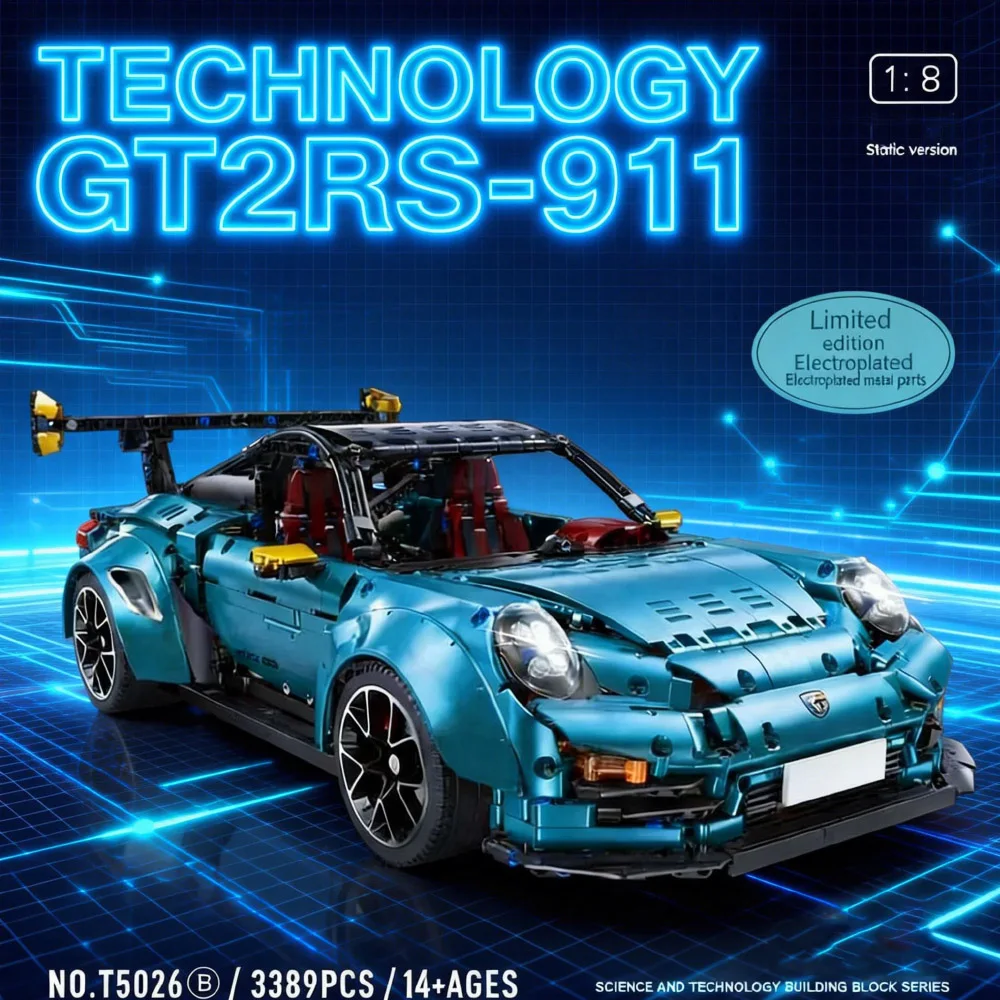 T5026 MOC الأزرق سوبر سيارة رياضية 1:8 نموذج مدينة 911 الرياضة سيارة لتقوم بها بنفسك ألعاب إبداعية اللبنات هدية للبنين 3389 قطعة