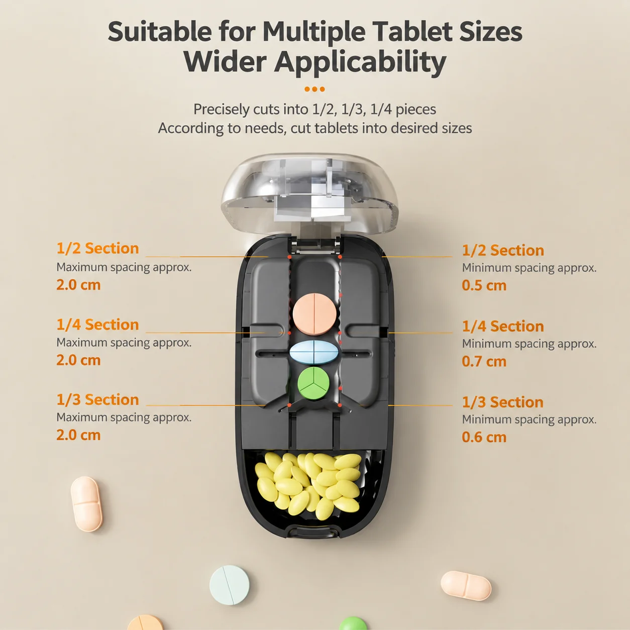 Latest Model Portable Travel Precision Pill Splitter with Storage Compartment Tablet Cutter Dust-Proof for Small and Large Pills