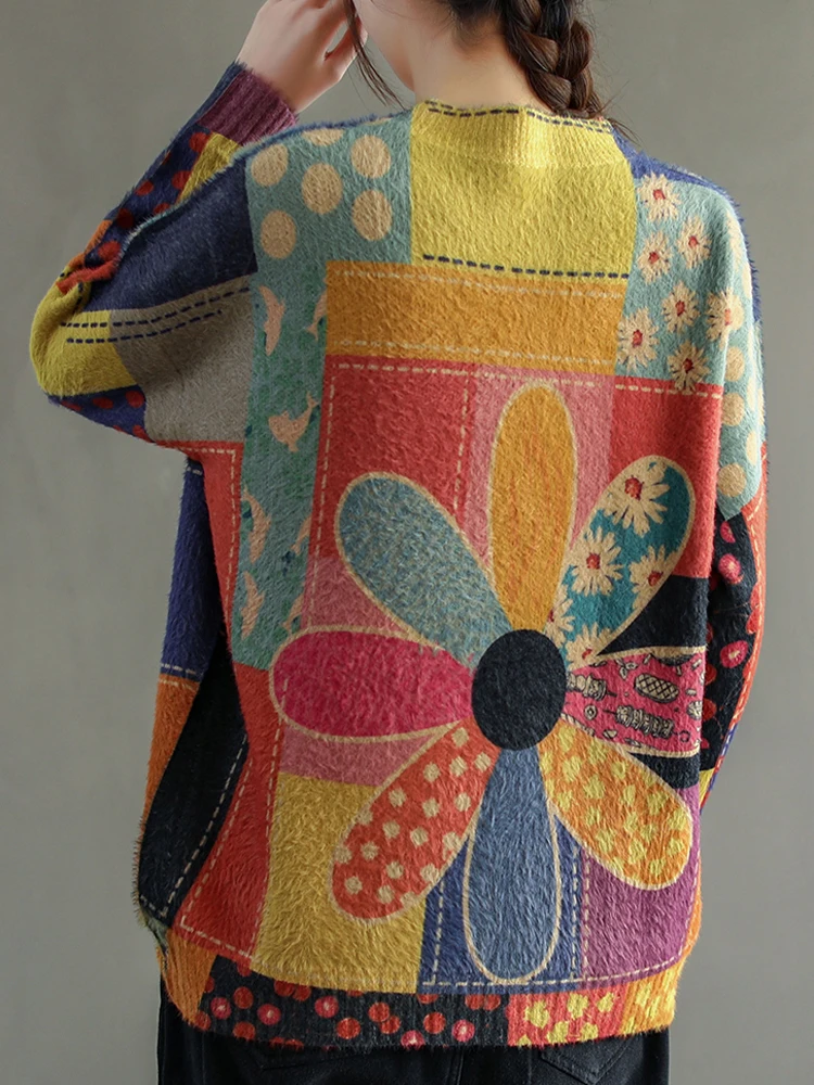 Max LuLu-Suéteres florais casuais femininos, macacões soltos vintage, pulôveres grandes e elegantes, roupas femininas, nova moda, outono