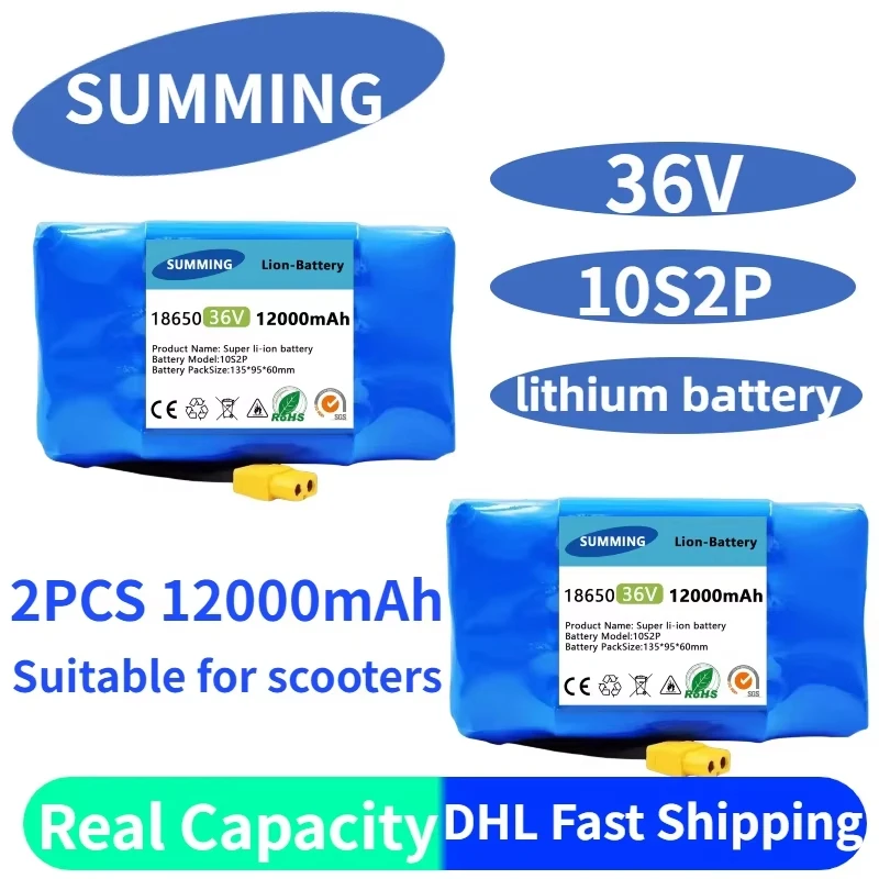 

Original 18650 rechargeable lithium-ion battery, 36V 12000mAh 10S2P battery pack, suitable for scooter/balance bike batteries