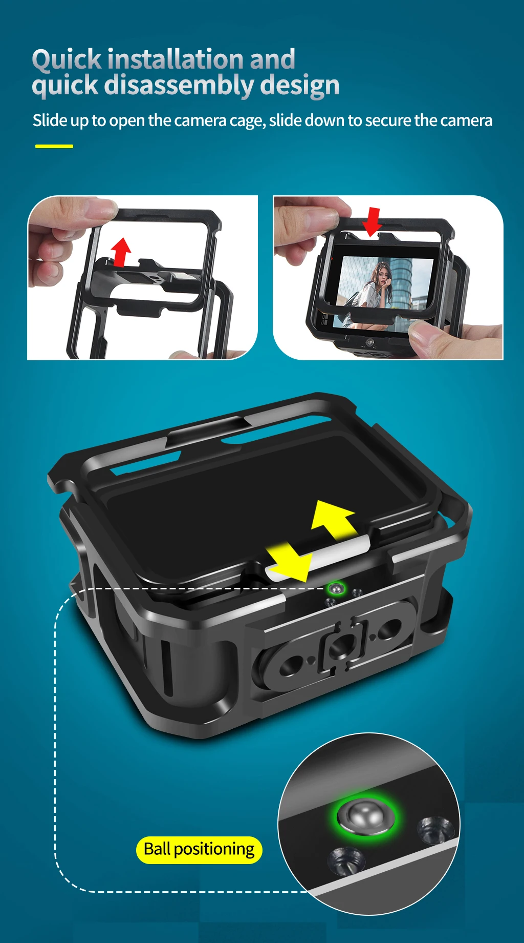 Aluminiumlegierungs-Kamerarahmenkäfig mit Cold-Shoe-Halterung, magnetischem, faltbarem Adapterhalter für GoPro Hero 13 11 10 Black Housing Rig – Detail 2