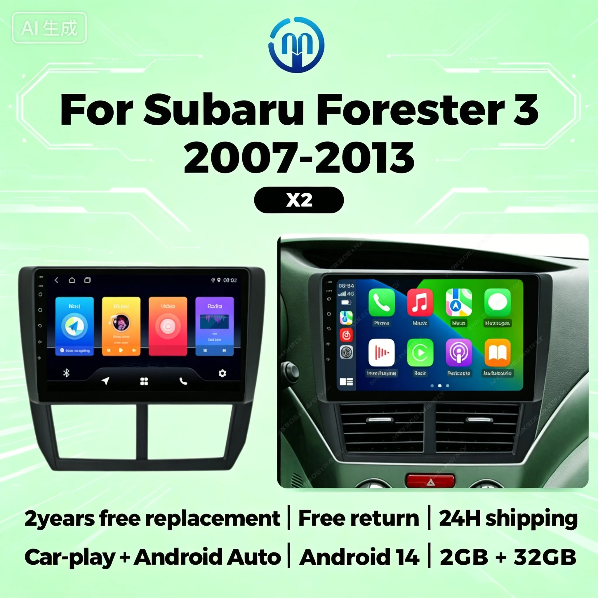 Sistema Android Inteligente para Auto de 2 Din y 9 Pulgadas para Subaru Forester 3 2007-2013, Radio Estéreo para Auto, Reproductor Multimedia, GPS, Navegación, Bluetooth